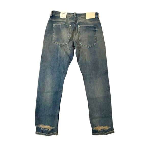 Zara Women Relaxed Mid Waist Mid Rise Jeans Oversized Distressed Blue Size 4 - Picture 4 of 15